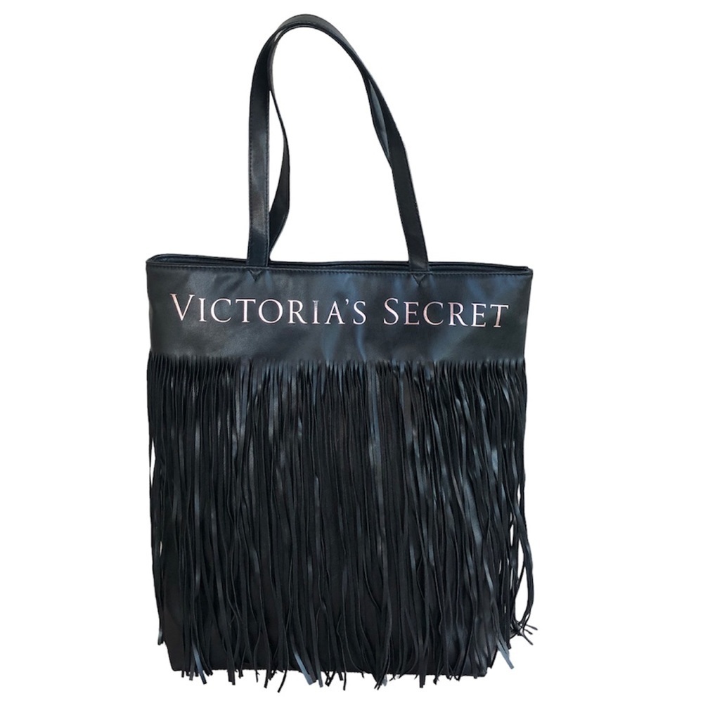 Victoria’s Secret Limited Edition 2018 Faux Leather Black Fringe Tote Bag - Picture 2 of 13
